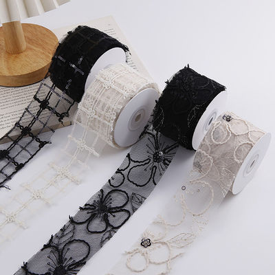 Ruban en maille de polyester brillant de 50 mm avec ruban en jacquard floral