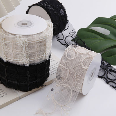 Ruban en maille de polyester brillant de 50 mm avec ruban en jacquard floral