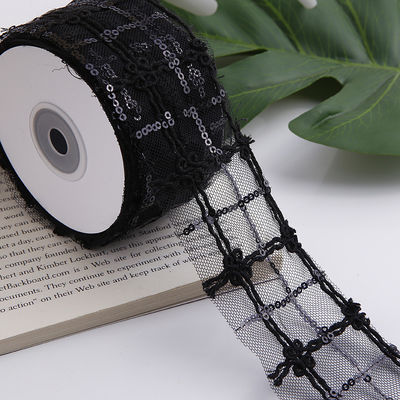 Ruban en maille de polyester brillant de 50 mm avec ruban en jacquard floral