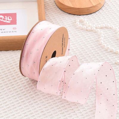 4cm*18m Ruban d'organes en polyester en diamant brillant de haute qualité Ruban cadeau