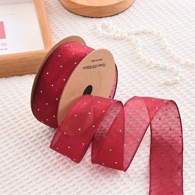 4cm*18m Ruban d'organes en polyester en diamant brillant de haute qualité Ruban cadeau