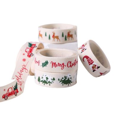 16mm*100y Joyeux Noël Ruban de coton imprimé Ruban de coton personnalisé