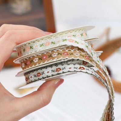 15mm*50y Ruban Pastoral Floral de coton de pâtisserie Ruban de gâteau en forme d'arc de bricolage Matériau de décoration Ruban de fleurs Bouquet d'emballage