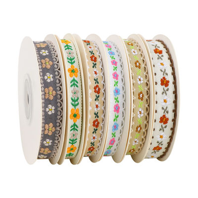 15mm*50y Ruban Pastoral Floral de coton de pâtisserie Ruban de gâteau en forme d'arc de bricolage Matériau de décoration Ruban de fleurs Bouquet d'emballage
