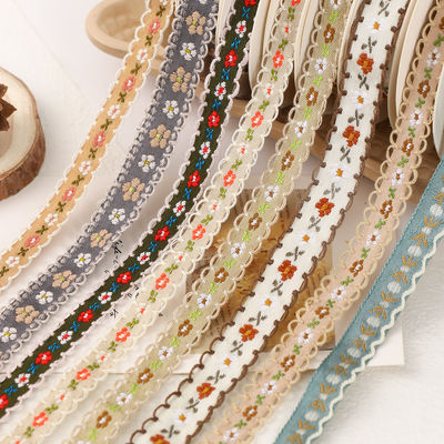 15mm*50y Ruban Pastoral Floral de coton de pâtisserie Ruban de gâteau en forme d'arc de bricolage Matériau de décoration Ruban de fleurs Bouquet d'emballage